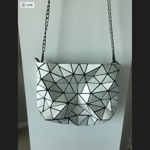 Metallic white geometric crossbody